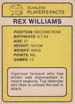 1981 Scanlens #62 Rex Williams Back